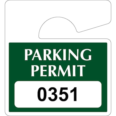 Lustre-Cal Economy Hanging Parking Permit Green 3in x 2.75in  20mil Plastic Serialized 351-400, 50PK 253814201G0351